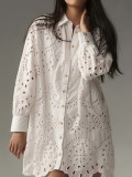 Casual Solid Color Hollow-Out Shirt with Snap Button Collar
