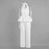 Polka Dot Halter Neck Tank Top + Wide-Leg Pants Set