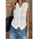 Embroidered V-Neck Jacquard Leaf Lace Tank Top