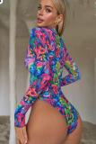 Stylish Women's Long Sleeve Zipper Mesh Swimsuit