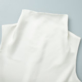 High-Neck Lace Trim Asymmetrical Satin Tank Top
