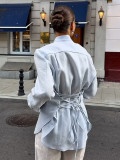 Elegant Ribbon-Tie Cotton Cardigan Shir