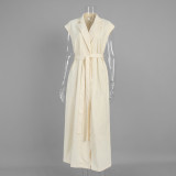 Elegant Cotton Sleeveless Collared Shirt Dress with Waist Tie