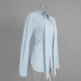 Elegant Ribbon-Tie Cotton Cardigan Shir