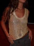 Hollow Knit Sequin Summer Tank Top