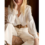 Elegant Hollow-Out Lace French Blouse