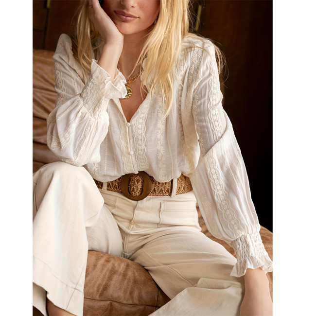 Elegant Hollow-Out Lace French Blouse