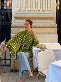 Chic Polka Dot Lantern Sleeve Blouse with Bow Tie