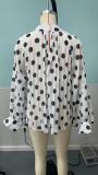 Chic Polka Dot Lantern Sleeve Blouse with Bow Tie