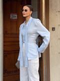 Elegant Ribbon-Tie Cotton Cardigan Shir
