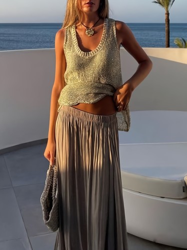 Hollow Knit Sequin Summer Tank Top