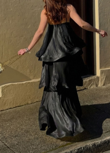 Layered Satin Spaghetti Strap Dress
