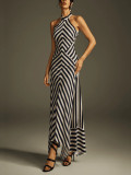 Elegant Sleeveless Backless Zebra Print Dress