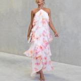 Chiffon Floral Tie-Waist Layered Maxi Dress