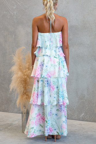 Chiffon Floral Tie-Waist Layered Maxi Dress