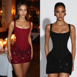 Lace-Up Sequin Strappy Bodycon Dress