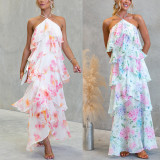 Chiffon Floral Tie-Waist Layered Maxi Dress