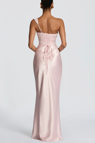 One-Shoulder Satin Bodycon Dress -