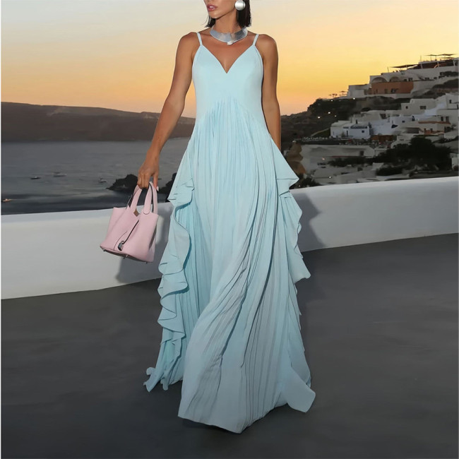 Elegant Multi-Layer Pleated Party Maxi Dress