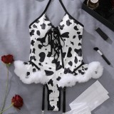 Festive Cow Print 3-Piece Cosplay Lingerie Set