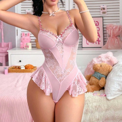 Pink Lace Sexy Lingerie Set