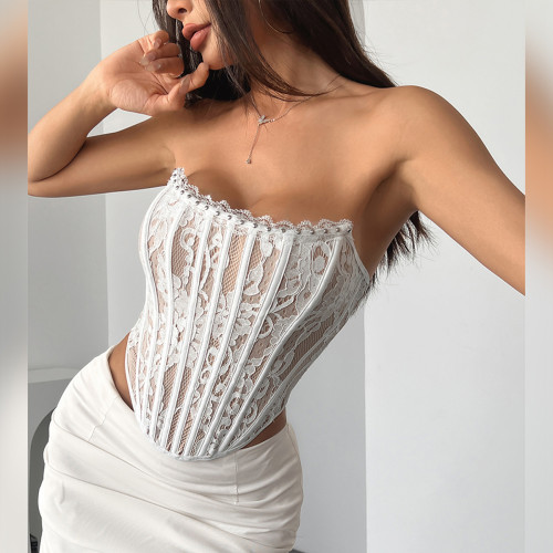 Floral Lace Boned Corset with Backless