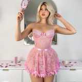 Floral Embroidered Sheer Lace Lingerie Set