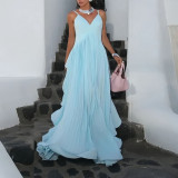 Elegant Multi-Layer Pleated Party Maxi Dress