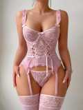 Sexy Lace Sleep Dress with Push-Up Design and Stockings Lingerie Set
