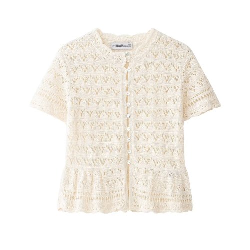 Trendy Hollow Knit Short Sleeve Cardigan
