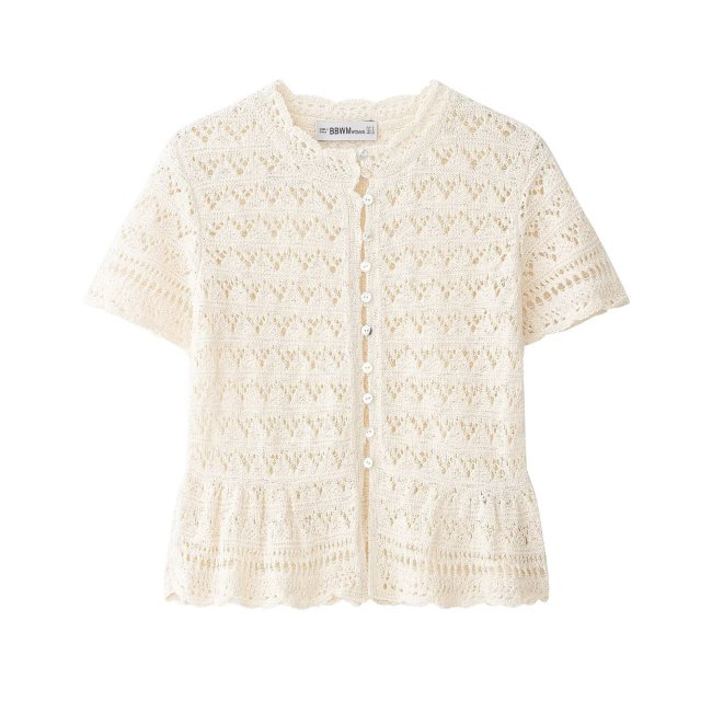 Trendy Hollow Knit Short Sleeve Cardigan