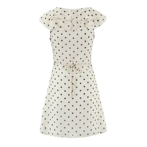 V-Neck Polka Dot Ruffle Hem Waist-Defining Dress