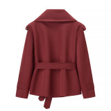 Solid Color Belted Short Jacket