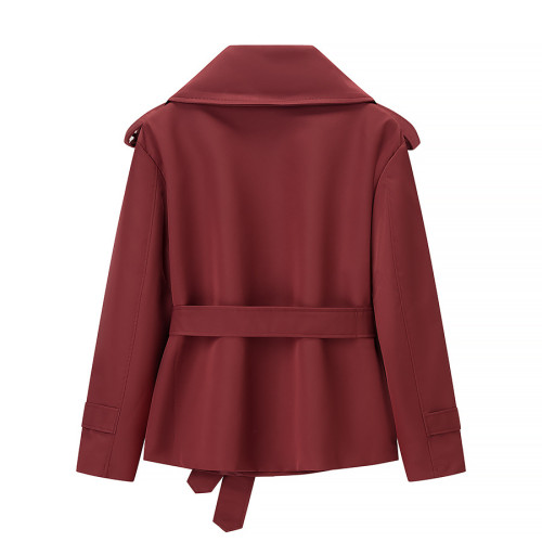 Solid Color Belted Short Jacket
