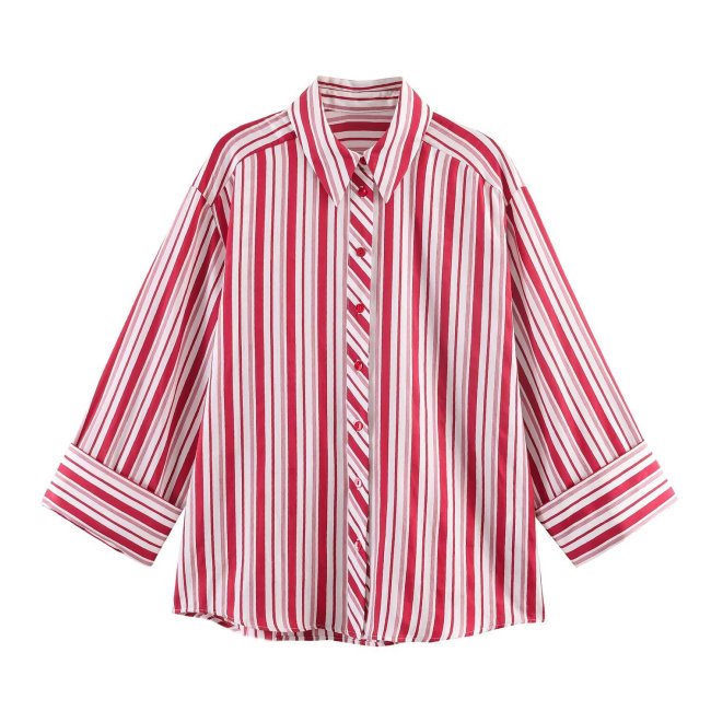 Trendy Striped Cuffed Sleeve Shirt