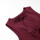 Wavy Hem Wide Skirt Bow-Decorated Short Dress