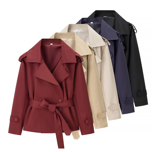 Solid Color Belted Short Jacket