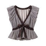 Plaid Bow V-Neck Short Sleeve Top