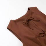 Wavy Hem Wide Skirt Bow-Decorated Short Dress