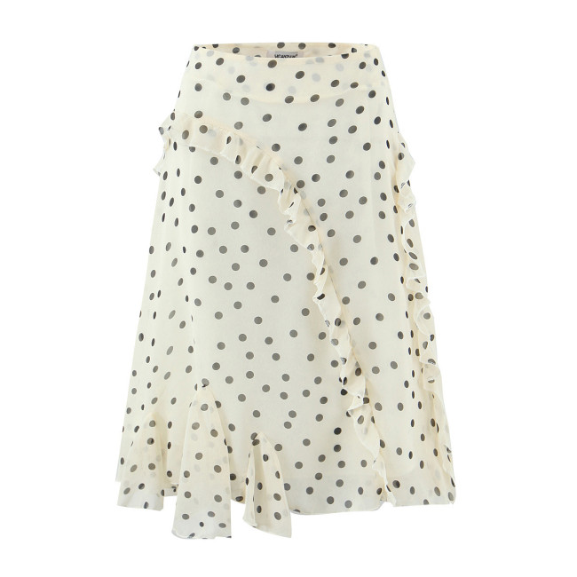 Asymmetrical Ruffle Hem Apricot Polka Dot Skirt