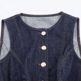 Denim Vest with Belted High-Waisted Wide-Leg Pants