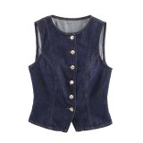 Denim Vest with Belted High-Waisted Wide-Leg Pants