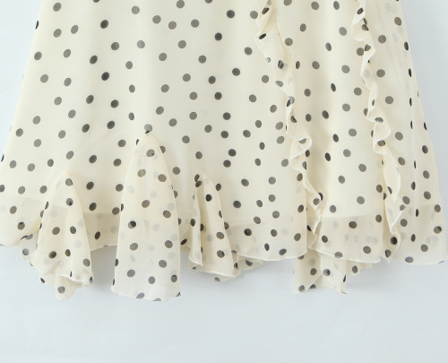 Asymmetrical Ruffle Hem Apricot Polka Dot Skirt