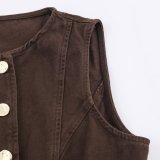 Denim Vest with Belted High-Waisted Wide-Leg Pants