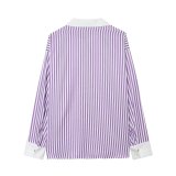Long Sleeve Lapel Casual Striped Chiffon Shirt