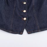 Denim Vest with Belted High-Waisted Wide-Leg Pants