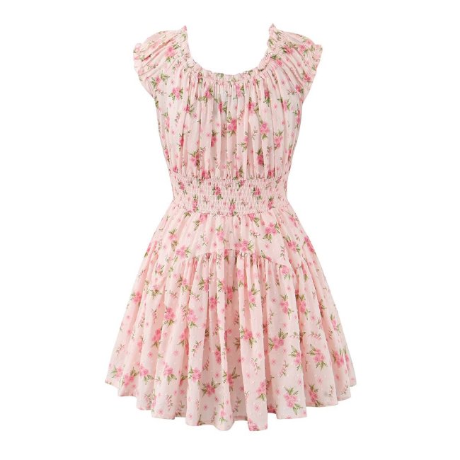 Chic Pink Ruffled Floral Dress