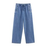 Trendy Denim Short Shirt with Mid-Waist Wide-Leg Jogger Pants