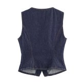 Denim Vest with Belted High-Waisted Wide-Leg Pants