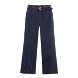 Denim Vest with Belted High-Waisted Wide-Leg Pants